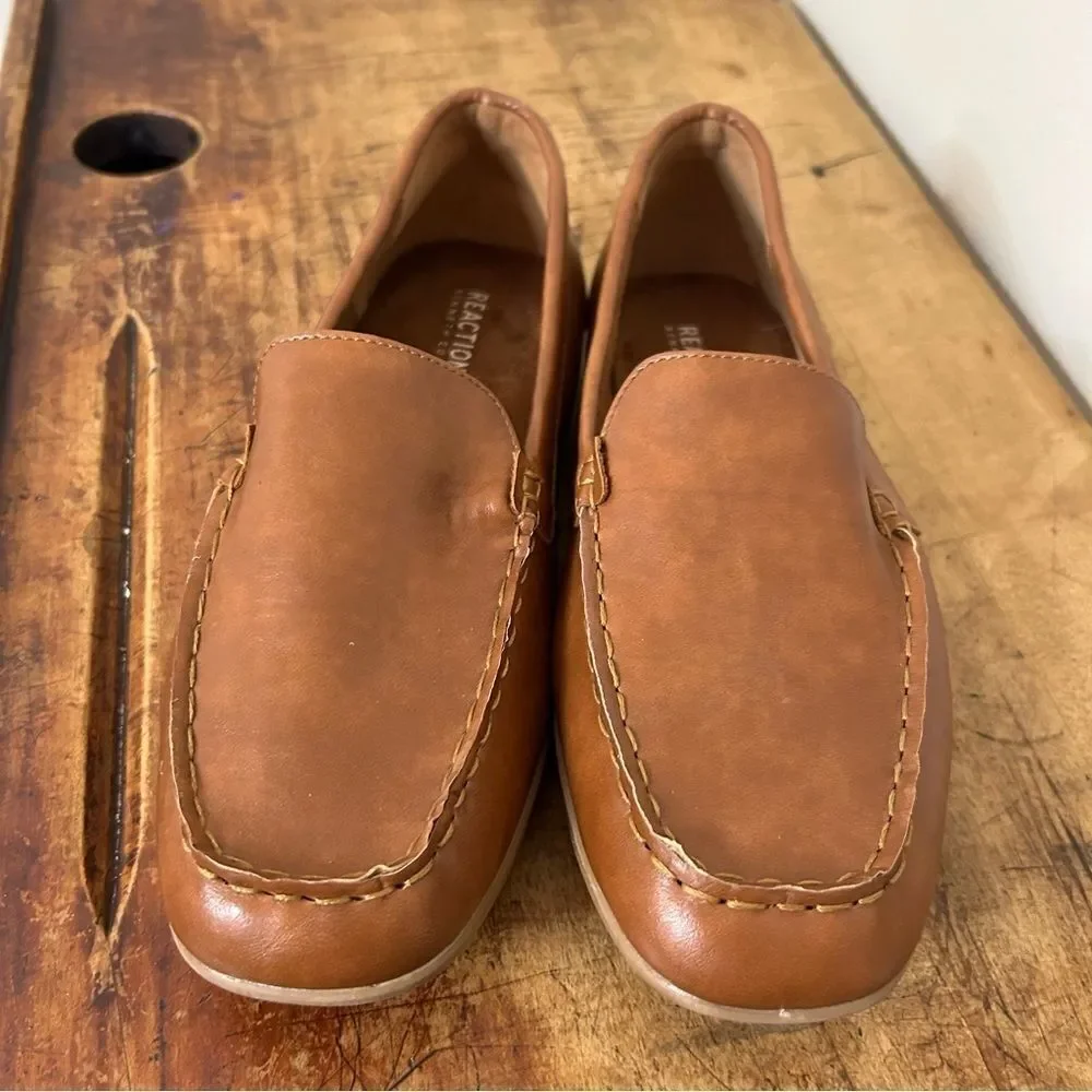 Kenneth Cole Reaction Brown Faux Leather Loafers Men's 5 Great Used Condition